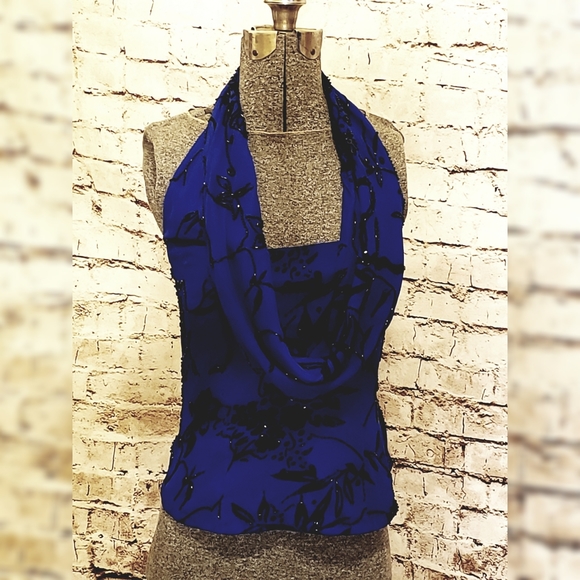 Andretta Donatello Tops - Andretta Donatello Silk Halter Sequins/Beading